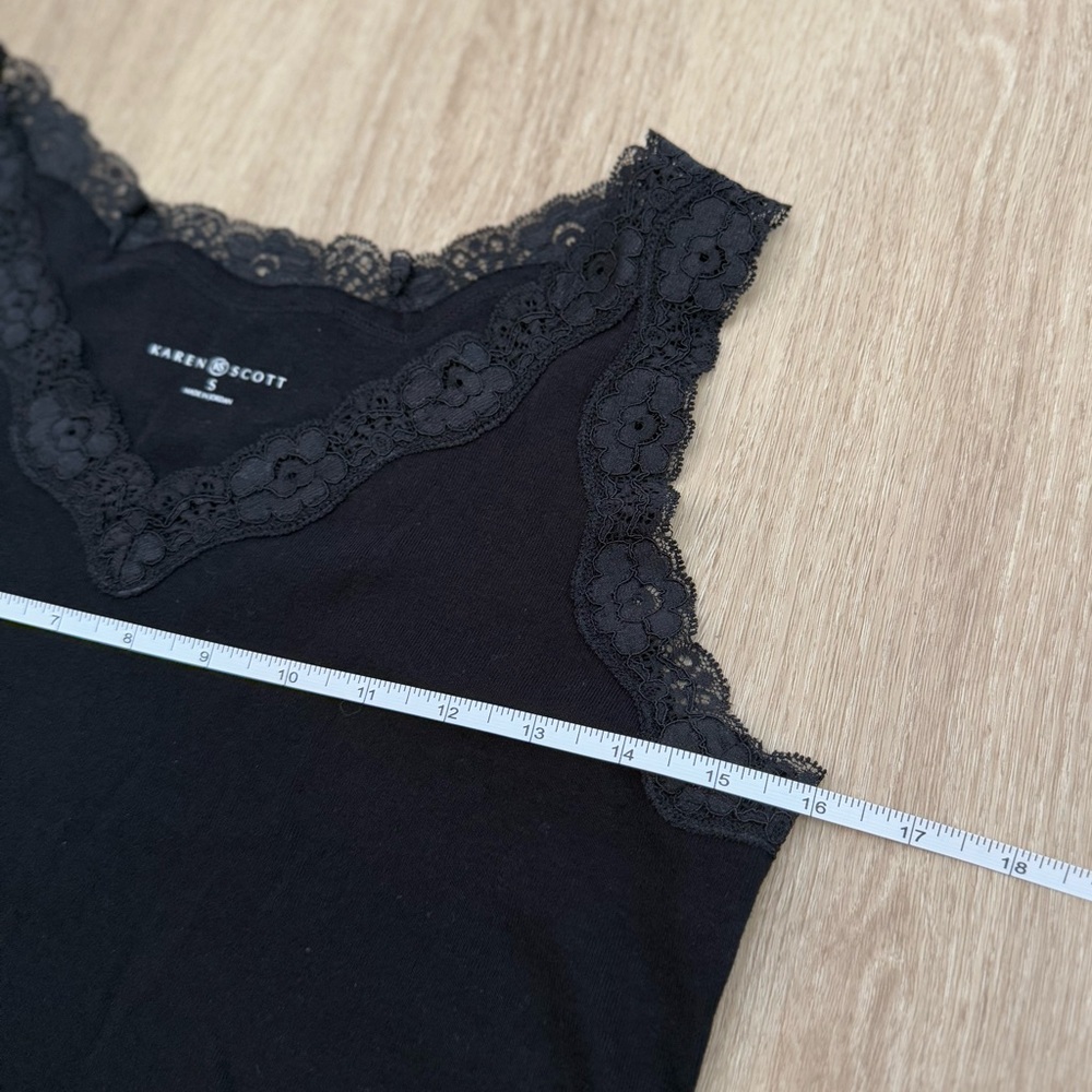 Gently Used Karen Scott Size Small Black Cotton Tank Top with Lace Trim - Picture 4 of 8